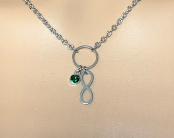 Original stainless steel Mini O ring of O and steel infinity choker necklace w/glass bead minimalist symbolic necklace jewelry