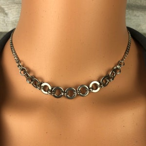 Original stainless steel double o ring chainmaille chain mail necklace minimalist necklace elegant jewelry unisex nonbinary modern
