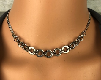 Original stainless steel double o ring chainmaille chain mail necklace minimalist necklace elegant jewelry unisex nonbinary modern
