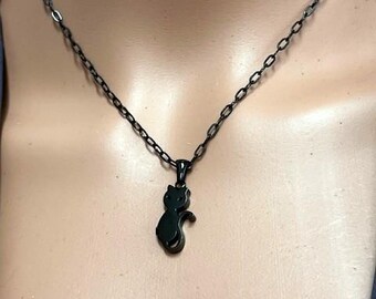 black stainless steel chain mini kitten cat everyday kitty lover fur baby parent necklace nonbinary unisex