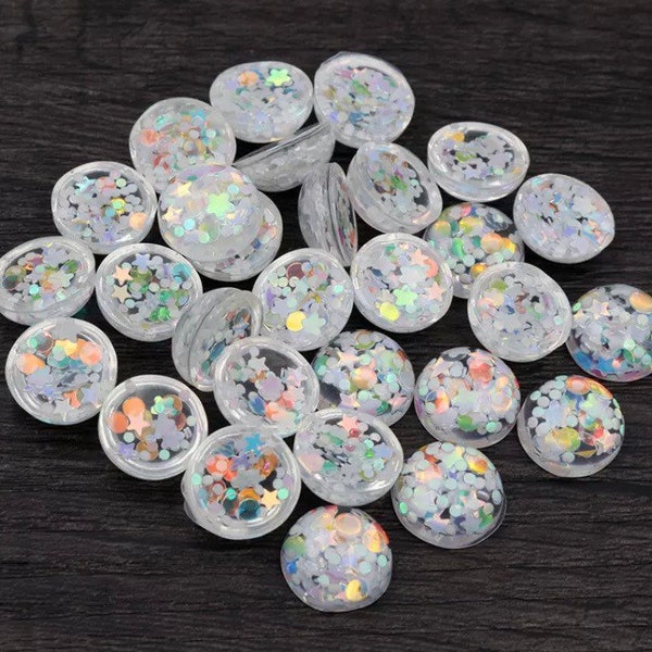 165pcs-12mm Clear & White Paillette Resin Cabochon-wholesale-store closing-closeout