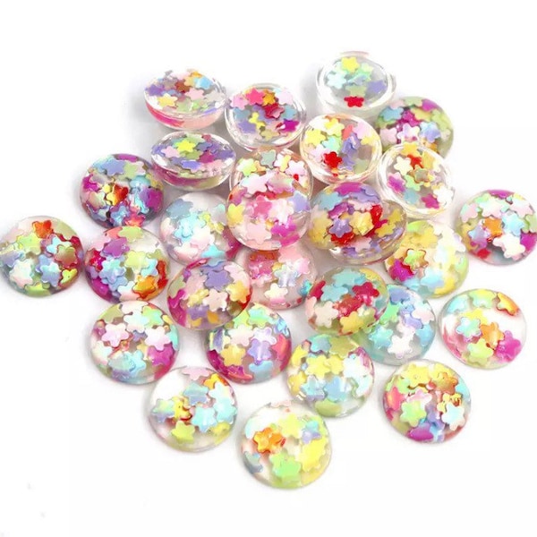 272pcs-12mm Rainbow Stars Resin Paillette Cabochon-wholesale-store closing-closeout