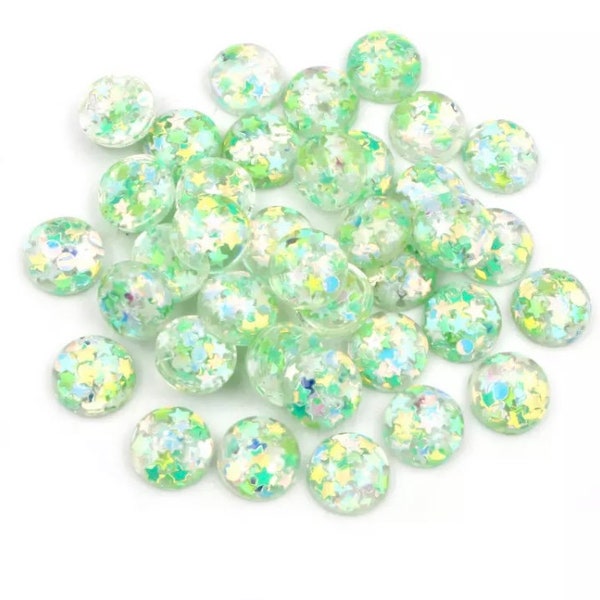 230pcs-12mm Light Green Paillette Resin Cabochon-Wholesale-bulk-store closing