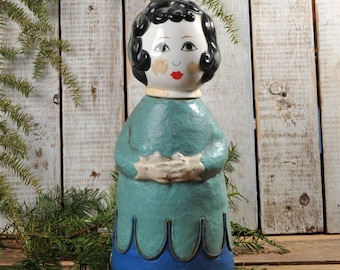1960 Gemma Taccogna Capistrano Style Papier Mache made in Japan Folk Art lady with ceramic head Paper Mache