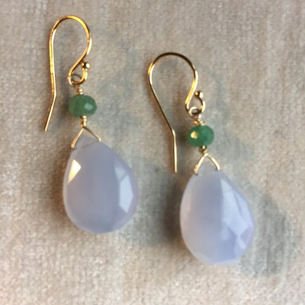 DELICATE LAVENDER Chalcedony EARRINGS with Aventurine, Dainty Lavender Earrings