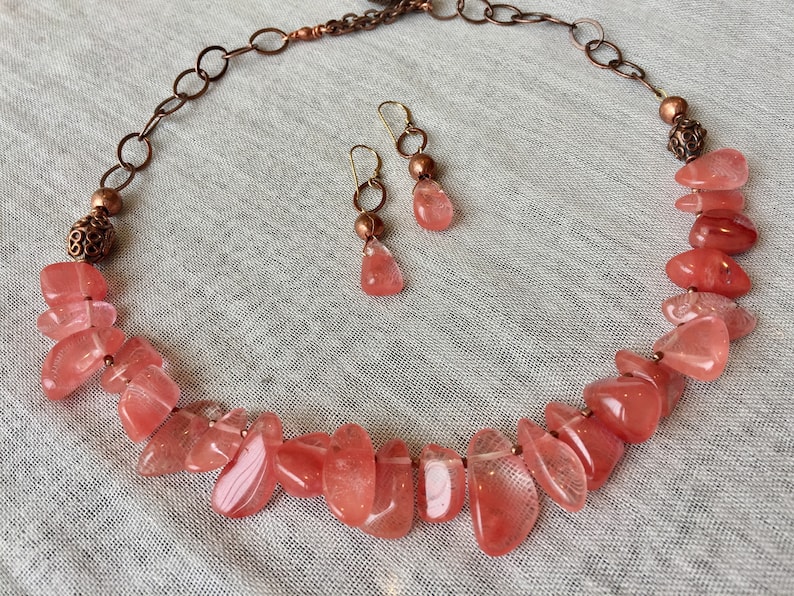 Gift under 100 Sweet Bohemian Sizzle,Jewelry set under 100 SAMPLE SALE Boho style Watermelon Quartz Necklace and Earring Set Jewelry set
