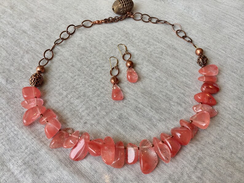 Gift under 100 Sweet Bohemian Sizzle,Jewelry set under 100 SAMPLE SALE Boho style Watermelon Quartz Necklace and Earring Set Jewelry set