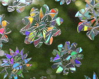 Pinwheel Flowers Rainbow Prism Window Decals - Set of 12, prevent bird strikes, reusable, window cling, phthalate-free