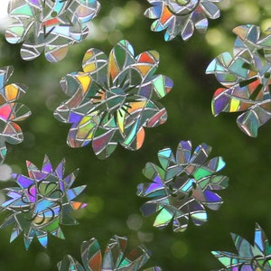 Pinwheel Flowers Rainbow Prism Window Decals - Set of 12, prevent bird strikes, reusable, magic forest, phthalate-free