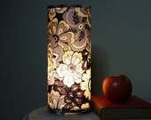 Retro Flower Recylced Fabric Lamp - handmade swag or table lamp with earthtone fanciful flowers, magic forest