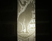 Accent Lamp - vintage cat lace curtain fabric - recycled table lamp