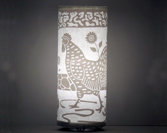 White Rooster Hidden Creature Accent Lamp - nightlight, luminary, small lamp, silhouette, sunflowers, magic forest