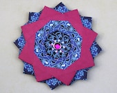 Deep Pink and Blue Origami Rosette Magnet