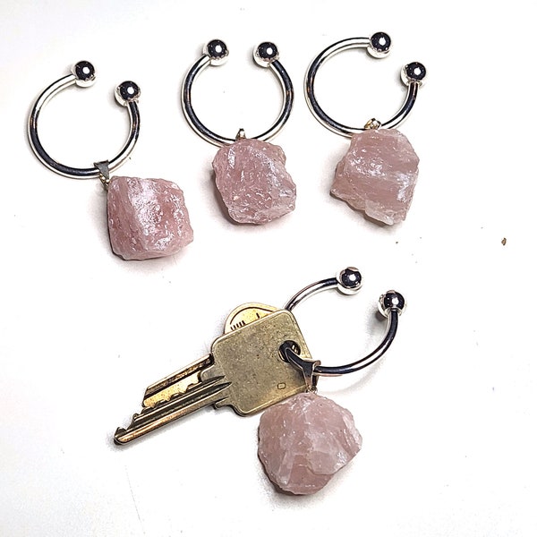 Natural Rose Quartz "Tiffany Style"  Key Ring  - Love and Friendship Stone - Sold Individually - Crystals/Gemstones