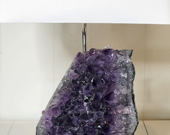 Natural Amethyst Designer Rock Crystal Lamp "Margo" -- Crystal Lamp/Gemstone lamp/Mineral Lamp//Geode Lamp
