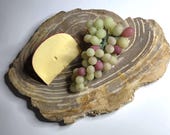 Petrified Wood Serving Platter 14&quot; x 10&quot; (PW105) -  Cheese Board, Cutting Board, Charcuterie Board, Indonesian Petrified Wood