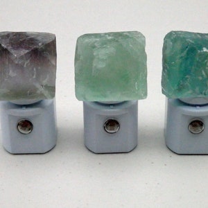 Fluorite Octahedron Crystal Night Light in Green/Mostly Green  --  LED Gemstone Sensor Night Light