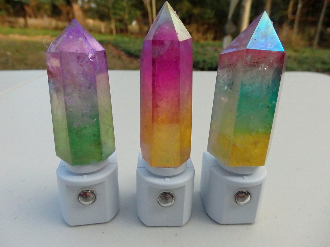 Rainbow Aura Quartz Crystal Tower LED Gemstone Sensor Night