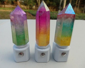 Rainbow Aura Quartz Crystal Obelisk Tower LED Gemstone Sensor Night Light - Geodes//Crystals//Minerals