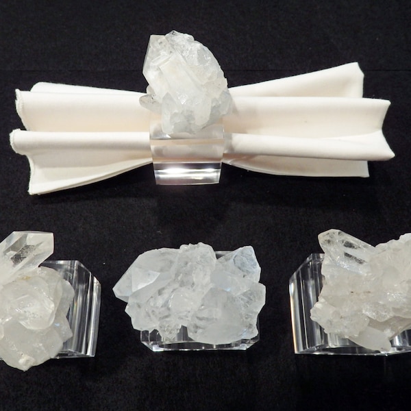 Large White Quartz Crystal Napkin Rings on Lucite, Sold Individually- Gemstone Napkin Rings, Crystals, Geodes, Glam Decor