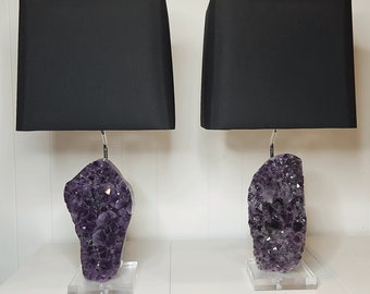 Pair of Brazilian Amethyst Lamps  "Pearl" & "Paulette" -- Designer Mineral Lamps//Rock Crystal Lamps//Gemstones//Geodes//Crystals