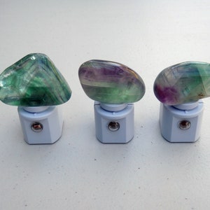 Polished Fluorite Rainbow or Green Tumbled and Rounded LED Night Light with Light Sensor - Geodes//Crystals//Minerals