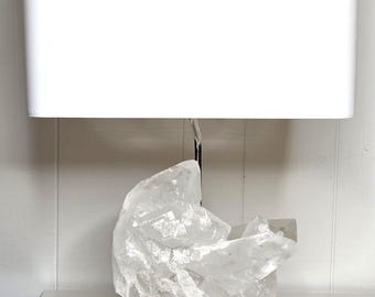 White Quartz Crystal Table Lamp "Dahlia" – Mineral Specimen, Gemstone Geode