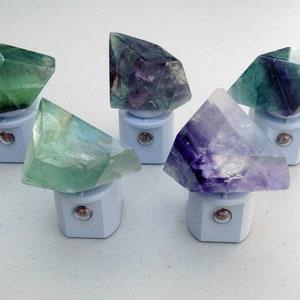 Polished Fluorite Free Form LED Night Light with Light Sensor  - Geodes//Crystals//Minerals