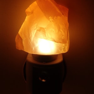 Amber Calcite Crystal LED Night Light &quot;Rough&quot; with Light Sensor  - sold individually - Gemstone Night Light  -- Crystals/Minerals/Geodes
