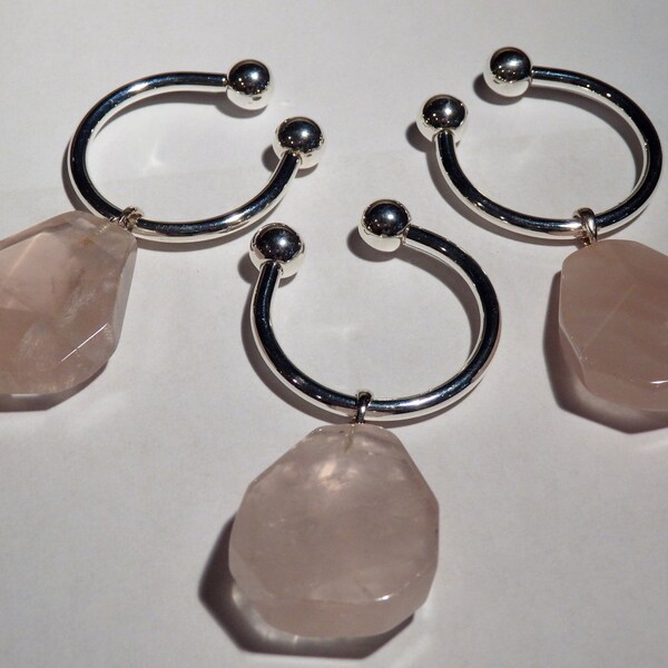 Polished Rose Quartz "Tiffany Style"  Key Ring - Love and Friendship Stone - Sold Individually - Crystals/Gemstones