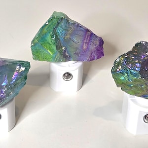 Rainbow Aura Quartz Crystal Chunk LED Gemstone Sensor Night Light in Purple and Green color combo  - Geodes//Crystals//Minerals