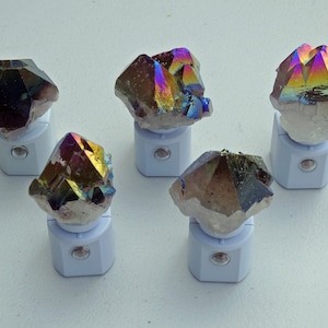 Titanium Quartz Rainbow Aura Crystal LED Night Light with Light Sensor  -- Crystals//Minerals//Geodes