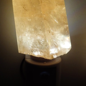 Honey Amber Calcite Spar LED Night Light with Light Sensor  -- Crystals//Minerals//Geodes