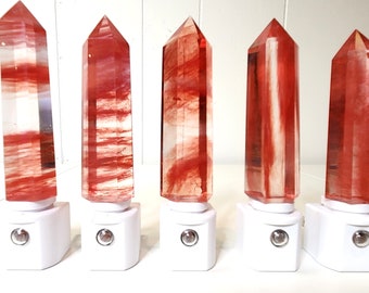 Cherry Quartz Crystal Obelisk Tower LED Gemstone Sensor Night Light - Sold Individually - Crystals/Geodes/Minerals