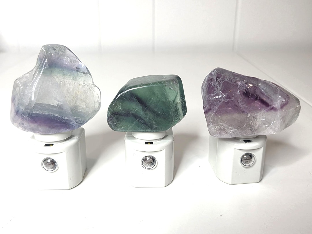 Polished Fluorite Rounded Free Form LED Night Light With Light Sensor ...