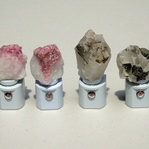 Choice of Green Tourmaline and White Quartz, or Pink Tourmaline and White Quartz LED Light Sensor Night Lights - Crystals/Minerals/Geodes