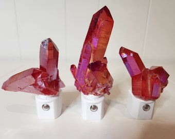 Extra Large "Premium" Ruby Red Aura Quartz Crystal LED Gemstone Night Light with light sensor -- Crystals//Minerals//Geodes
