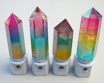 Rainbow Aura Quartz Crystal Tower Night Light – LED Light Sensor
