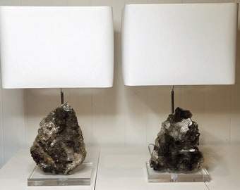 Pair of Smoky Quartz Crystal Designer Table Lamps "Juliet" and "Desdemona" -- Mineral Specimen Lamps//Crystals//Gemstones//Geodes