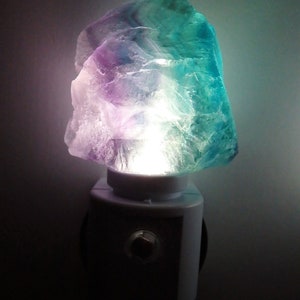 Rainbow Fluorite  &quot;Rough&quot; LED Gemstone Sensor Night Light - Choice of 4 Colors