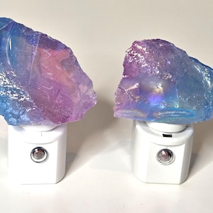 Pink and Blue Rainbow Aura Quartz Crystal Chunk LED Sensor Night Light  - Geodes//Crystals//Minerals