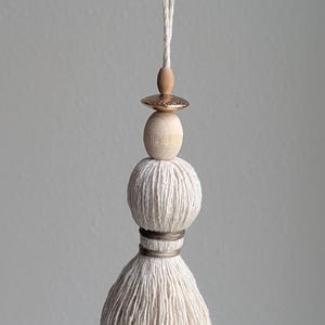 Handmade Small Cotton Tassel: Door Knob Hanger with Copper and Wood Accents #194