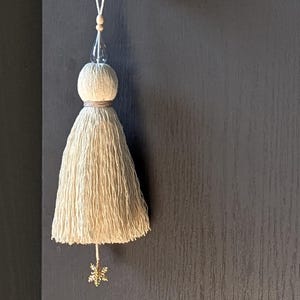 Snowflake Natural Cotton Door Tassel with Wood and Glass Beads #174