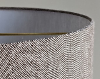 Handmade Lamp Shade in Brown Herringbone Fabric | Custom Herringbone Lamp Shade |  Modern Lamp Shade | Drum Lamp Shade