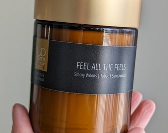 Feel All The Feels Candle | Suede and Tabac Candle | Sandalwood Candle | Gifts for Her | Strong Scented Candle | Soy and Beeswax Candle