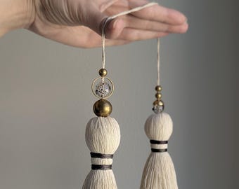RESERVED - Large Cotton Asymmetrical Double Tassel for Door Knobs with Brass and Glass Beads #188