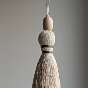 Handmade Large Cotton Tassel: Door Knob Hanger with Wood Beads
