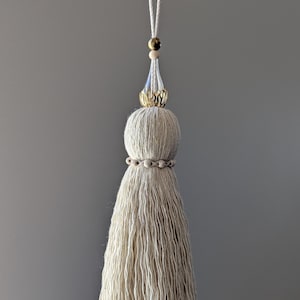 Handmade One-Of-A-Kind Cotton Tassel: Door Knob Hanger with Glass and Brass Beads #171