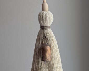 Large Cotton Decorative Tassel with Bell & Wooden Beads: Door Tassel #170