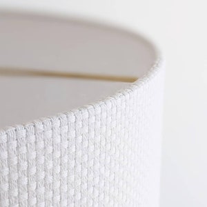 Handmade Lamp Shade in Bright White Crosshatch Fabric | Bright White Lamp Shade Spider Washer| Custom Drum Lamp Shade |  Modern Lamp Shade
